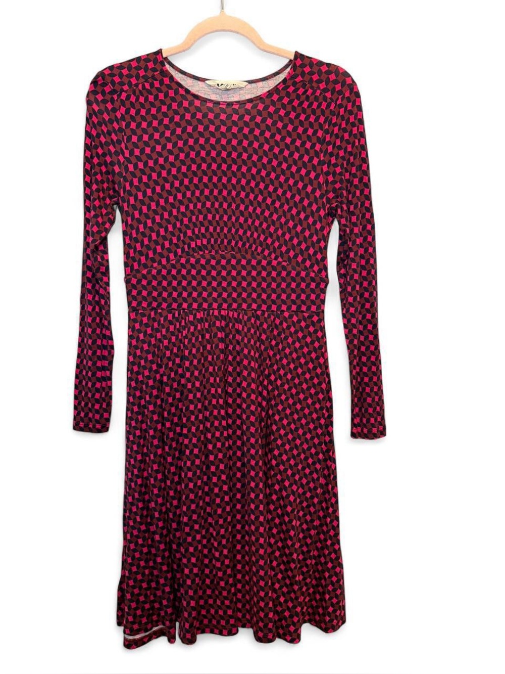 Boden Thea Geometric Long Sleeve Jersey Midi Dress Pink 6 Petite